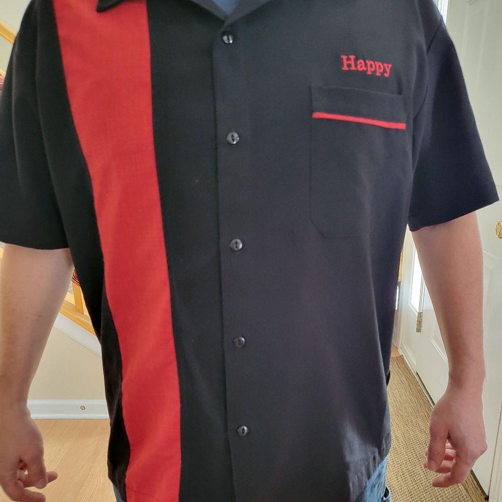 Steady Clothing Poplin Single Panel Red Black Button Down Bowling Shirt Vintage